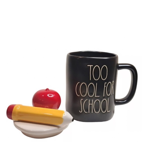 NEW Rae Dunn Too Cool For School Black Mug Apple Pencil Lid Cover 🍎 - Picture 3 of 3